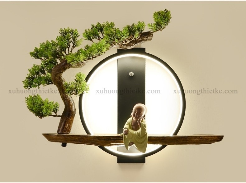 Đèn treo tường tiểu cảnh chú tiểu bên gốc bồ đề được làm bằng những nguyên vật liệu tốt và cao cấp