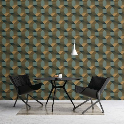 Giấy dán tường màu xanh pha vàng độc đáo