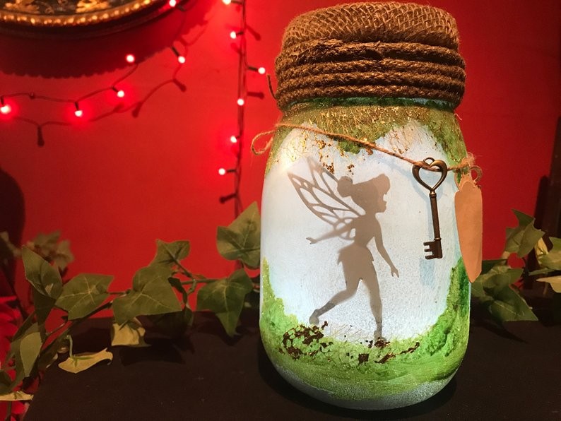 Đèn ngủ tinkerbell làm từ lọ thủy tinh