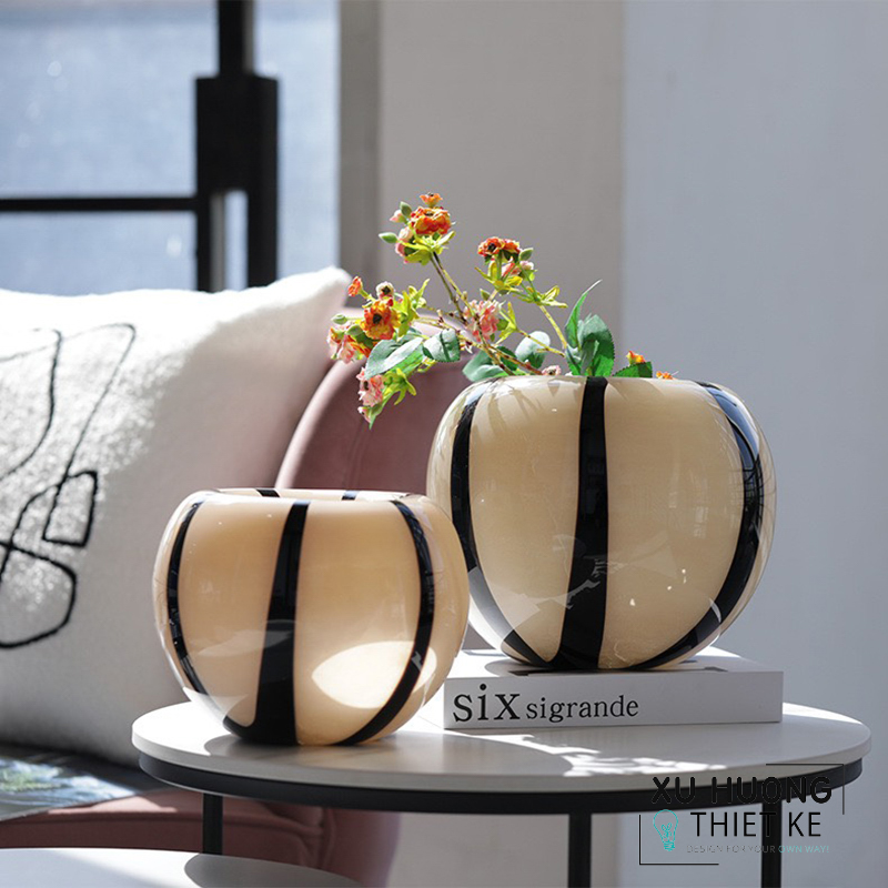 Bình hoa thủy tinh bầu tròn sọc Margaux