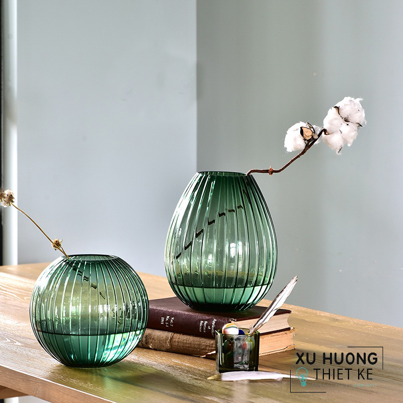 Bình thủy tinh cắm hoa xanh lục Veronique
