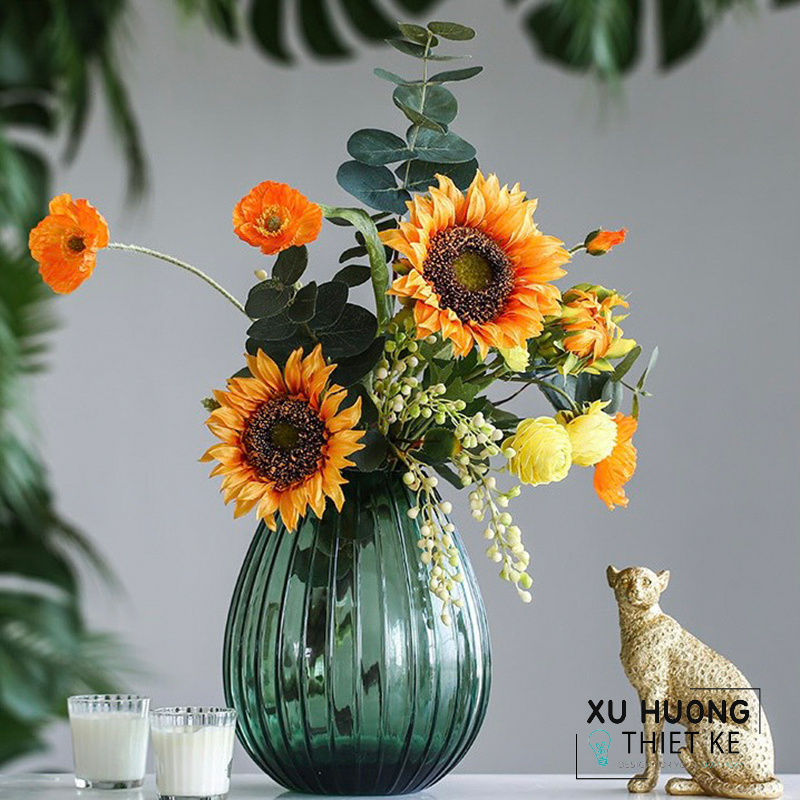 Bình thủy tinh cắm hoa xanh lục Veronique