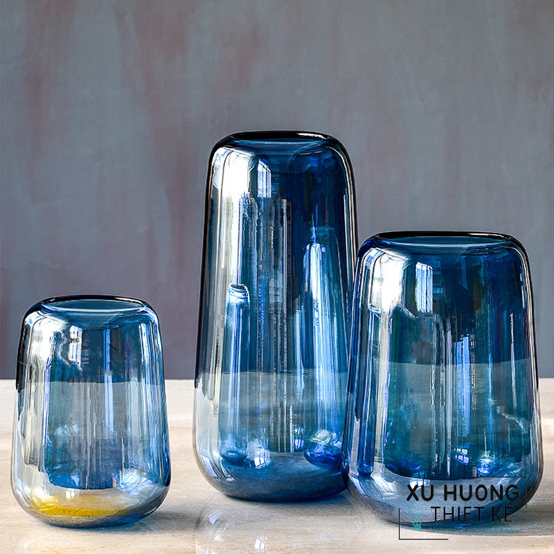 Lọ thủy tinh cắm hoa tròn bầu xanh dương