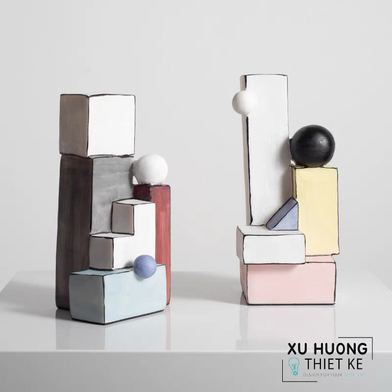 Tượng trang trí bình trừu tượng lập thể đa sắc