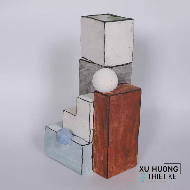 Tượng trang trí bình trừu tượng lập thể đa sắc