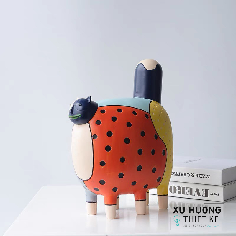 Tượng trang trí mèo đa sắc hiện đại