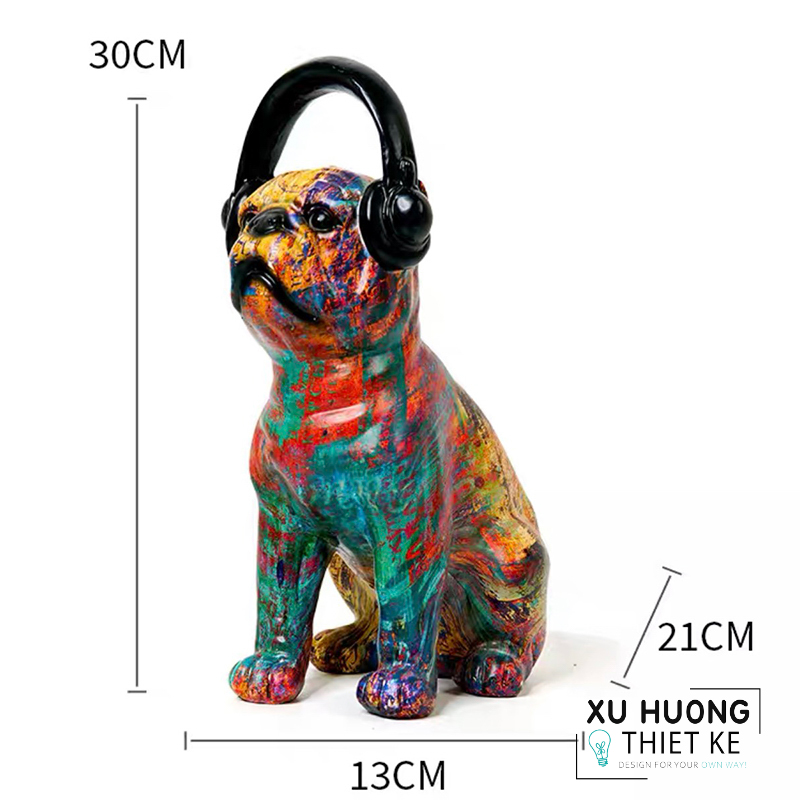 Tượng trang trí chó Chiahuahua và Pug ngũ sắc