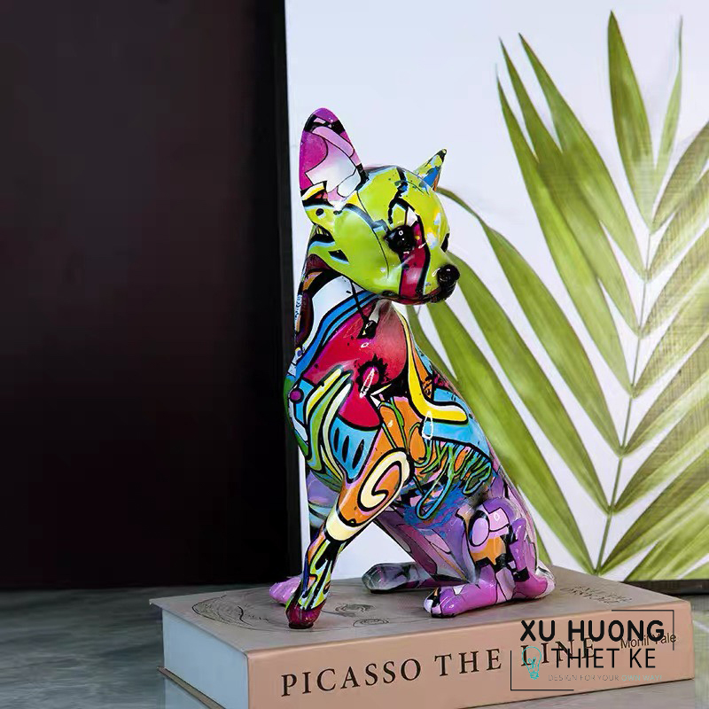 Tượng trang trí chó Chiahuahua và Pug ngũ sắc