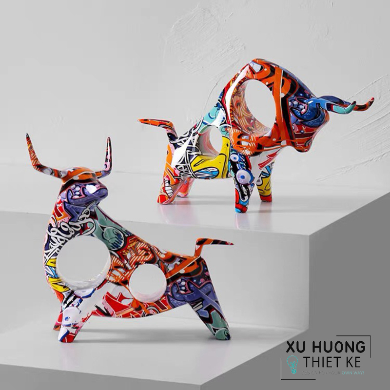 Tượng trang trí trâu ngũ sắc phong thủy