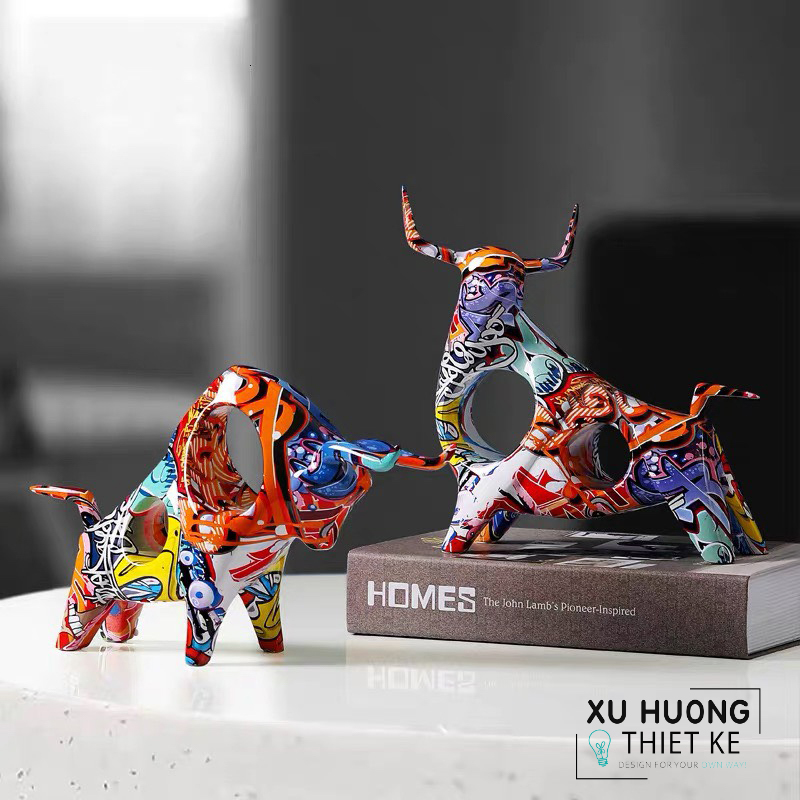Tượng trang trí trâu ngũ sắc phong thủy