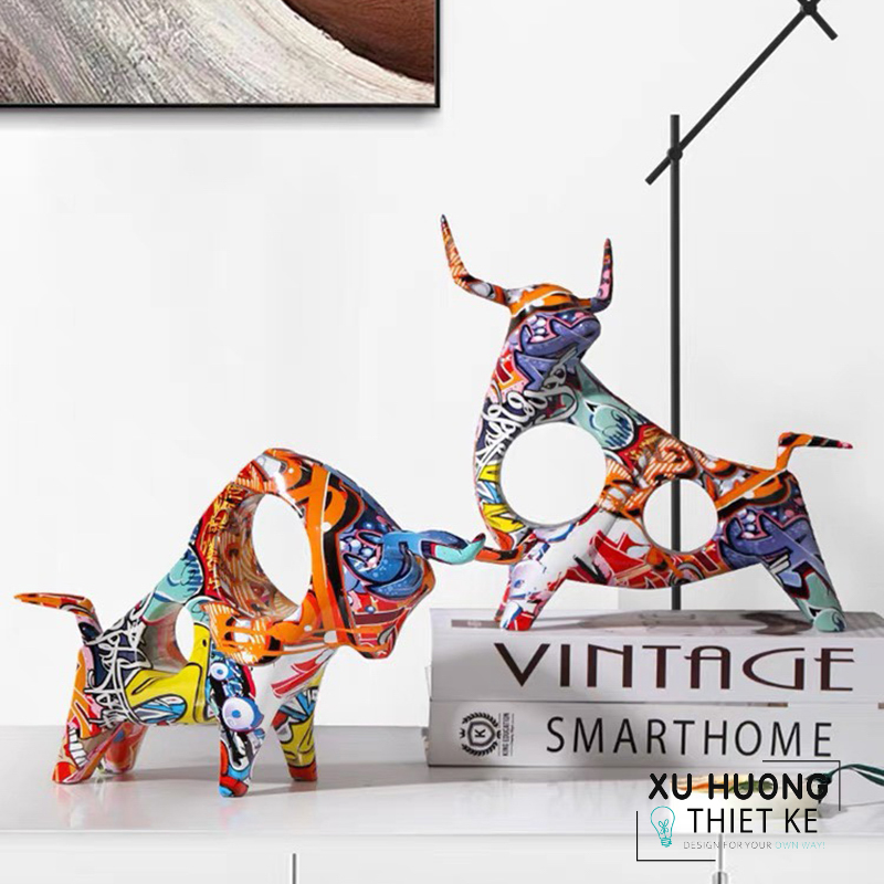 Tượng trang trí trâu ngũ sắc phong thủy