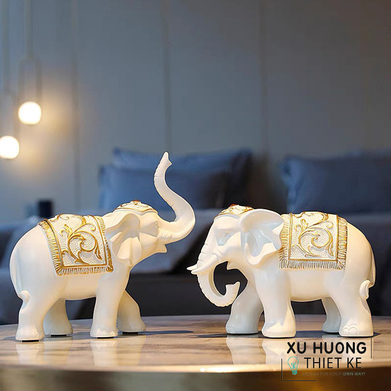 Tượng trang trí cặp Voi Faceless bằng gốm