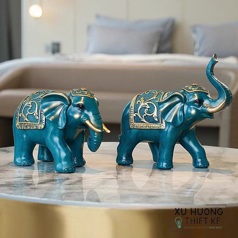 Tượng trang trí cặp Voi Faceless bằng gốm