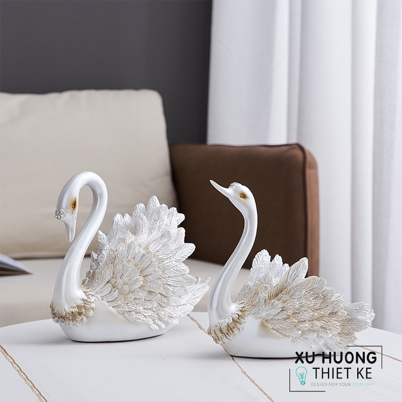 Tượng trang trí đôi thiên nga trắng Lovely