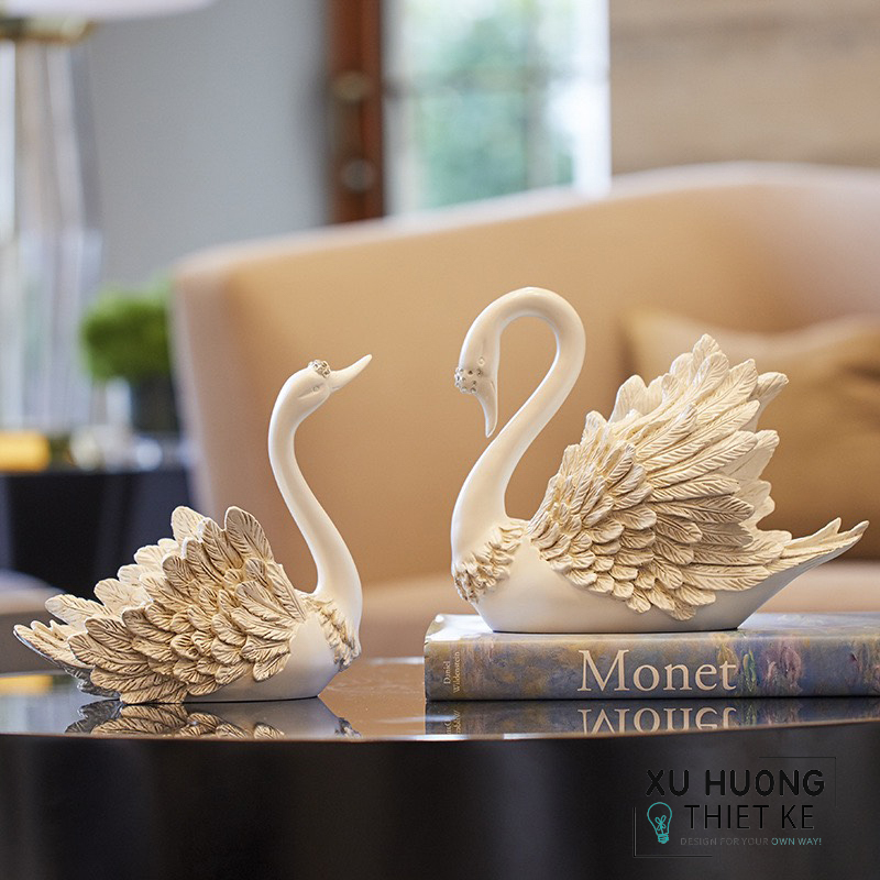 Tượng trang trí đôi thiên nga trắng Lovely