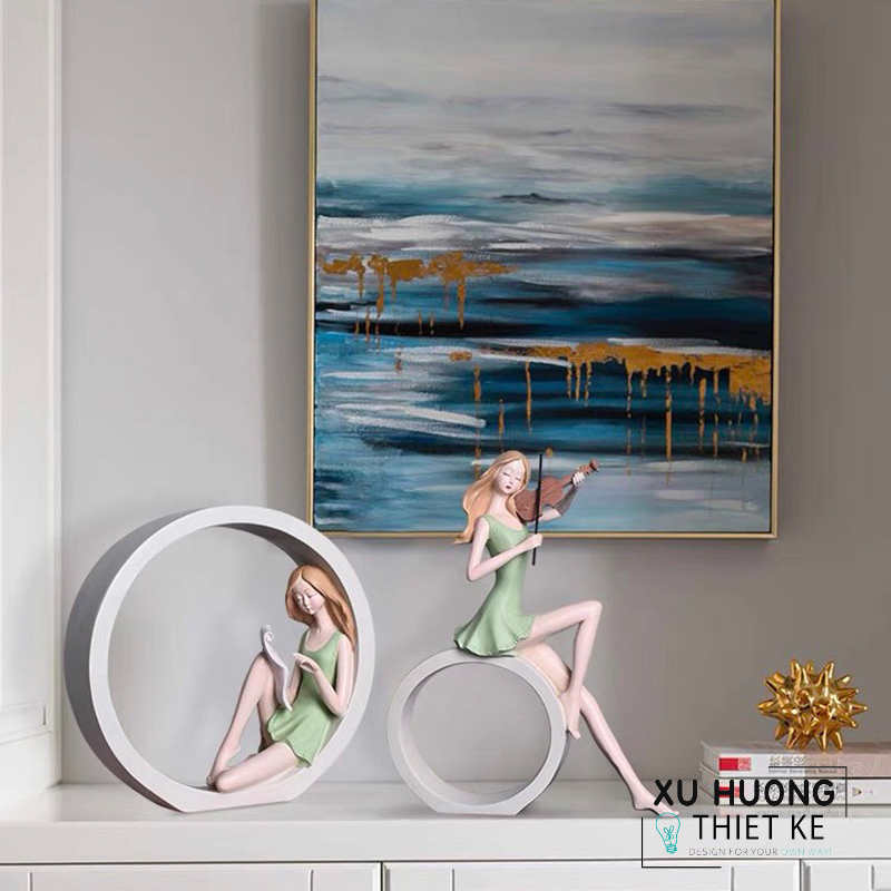 Tượng trang trí 2 cô gái đánh đàn