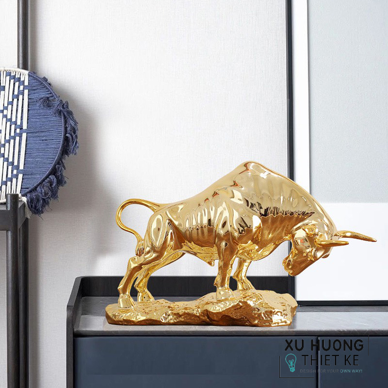 Tượng trang trí trâu mạ vàng