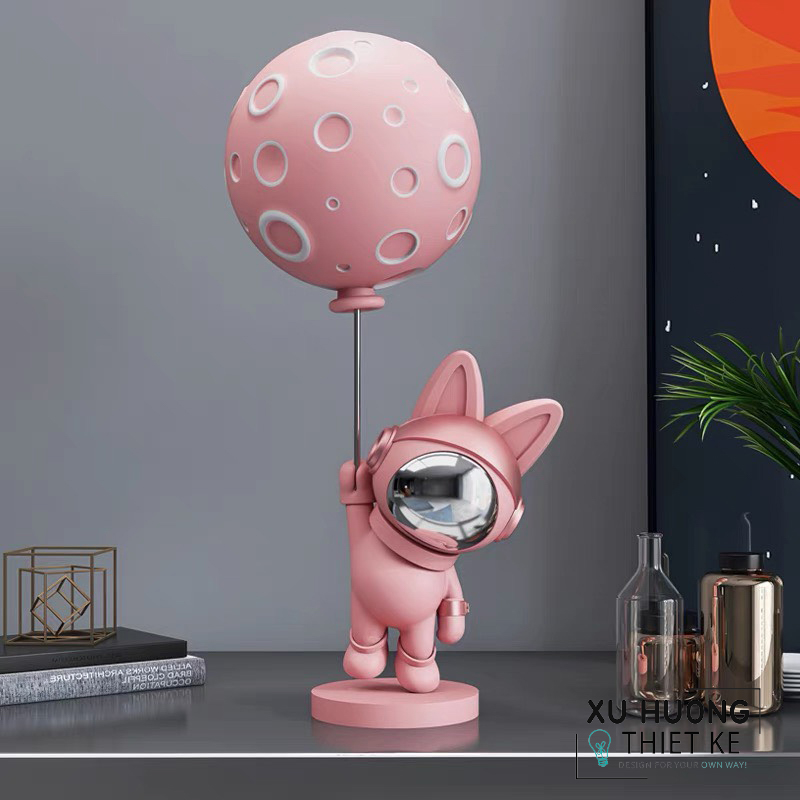 Tượng trang trí thỏ hồng cầm bóng bay