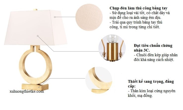 Đèn để bàn Milina chân đế đồng