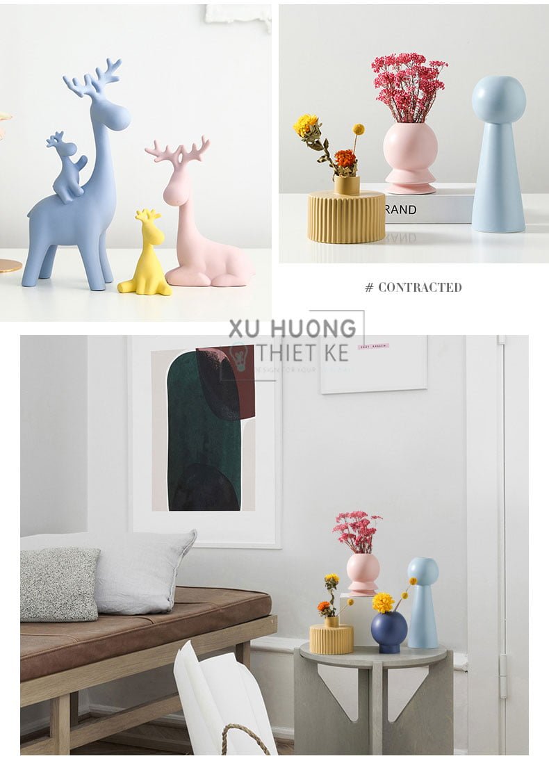 Bộ tượng gốm sứ trang trí Happy Deers