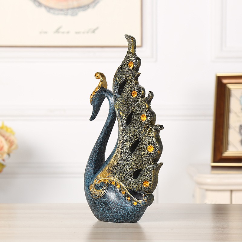 Decor tượng trang trí cặp thiên nga Blue Loop men xanh cổ điển