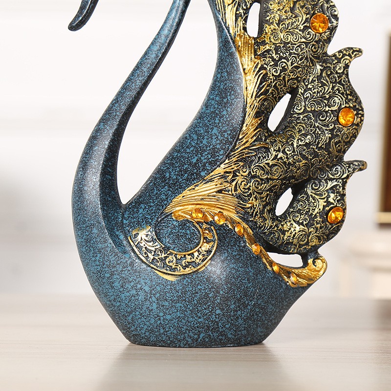 Decor tượng trang trí cặp thiên nga Blue Loop men xanh cổ điển