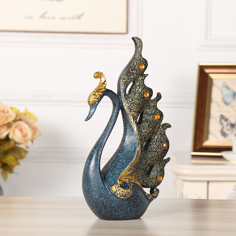 Decor tượng trang trí cặp thiên nga Blue Loop men xanh cổ điển