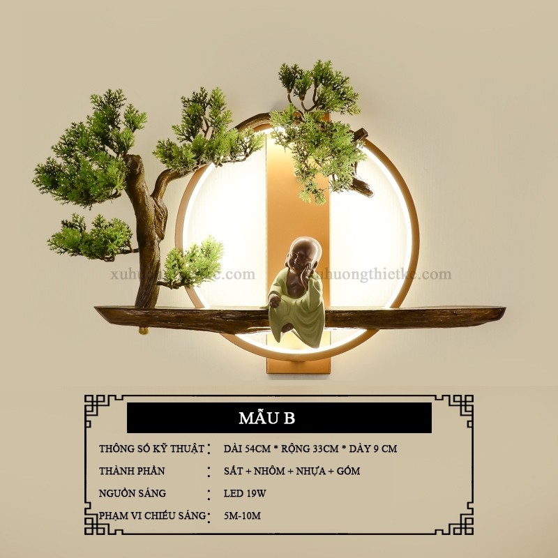 Đèn treo tường tiểu cảnh chú tiểu bên gốc bồ đề