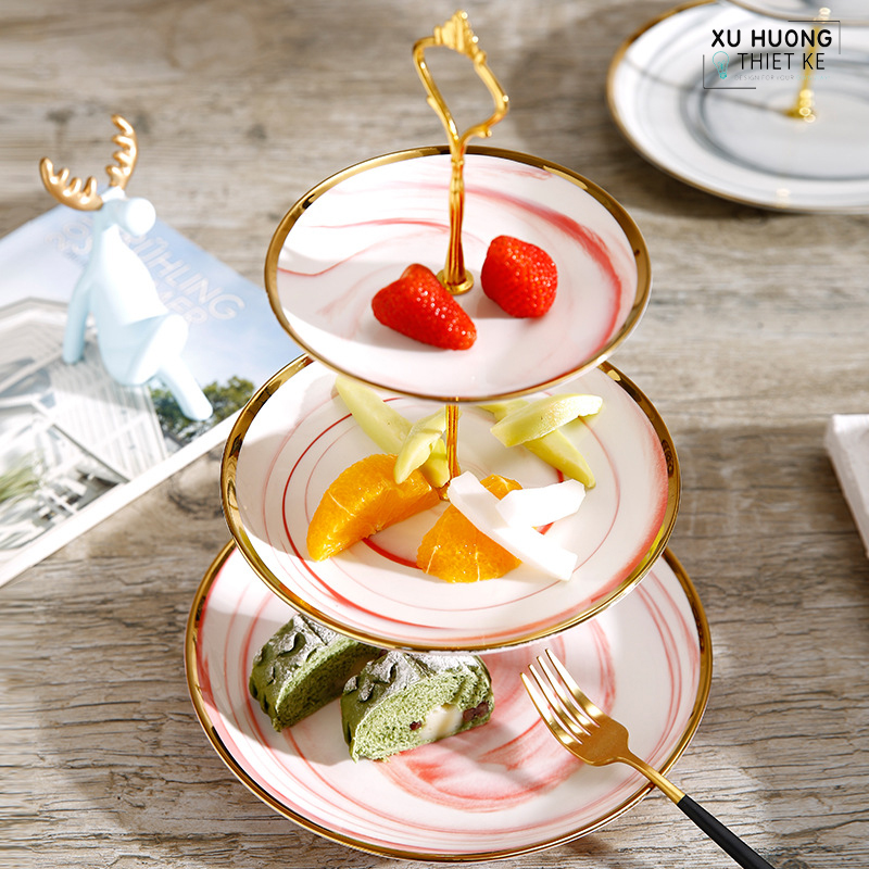 Khay bánh 3 tầng Pinky Marbel