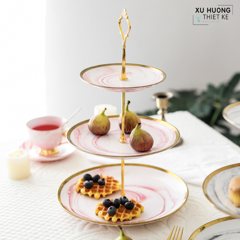 Khay bánh 3 tầng Pinky Marbel