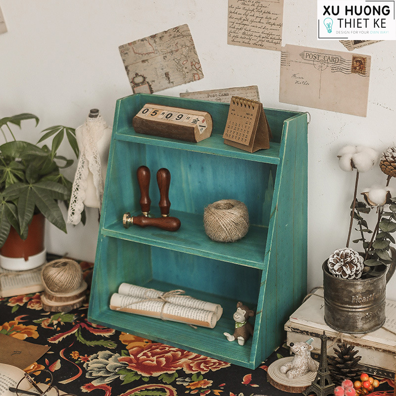Kệ gỗ vintage (Xanh Gỗ)