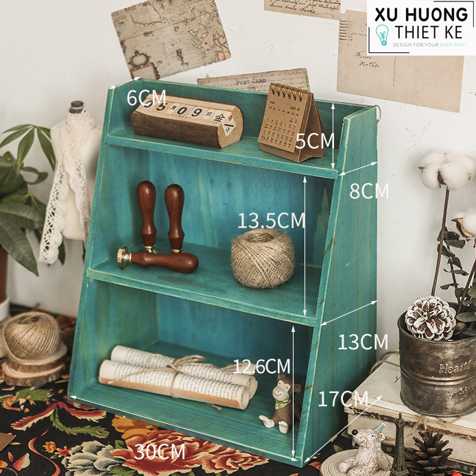 Kệ gỗ vintage (Xanh Gỗ)