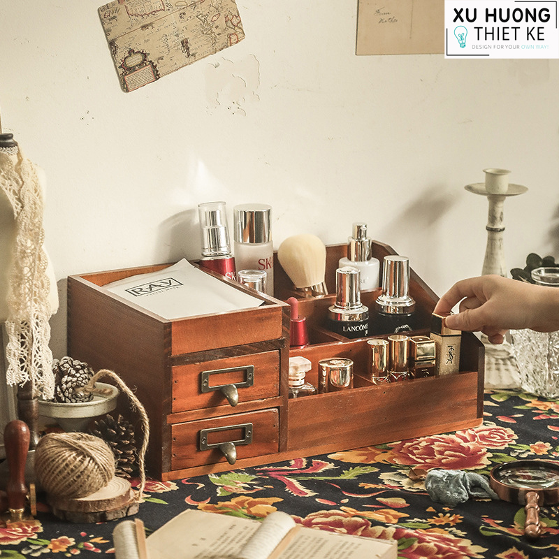 Hộp gỗ Vintage đựng đồ (Nâu gỗ)